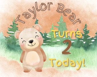 Personalized Children's Birthday Book for Little Boy Bear Theme Birthday Gift Birthday Party Gift Idea for 2 Year Old