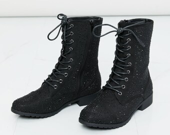 Bebe Girls 11-4 Lace Up Rhinestone Combat Boots main image 1