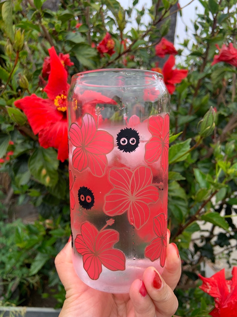 Ghibli Glass Cup Soot Sprites Hibiscus Hawaiian Flower Color ...
