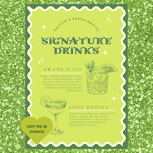 Insegna per drink esclusivi di Shrek Bachelorette / Menu cocktail modificabile (modello Canva)