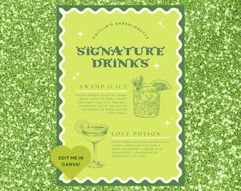 Shrek Bachelorette Signature Drinks Sign | Editable Cocktail Menu (Canva Template)