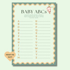 Baby Shower Alphabet Game | Baby Shower ABCs | Jungle Theme | Baby Shower Printable Games | Baby Shower Games Collection | Animal Theme