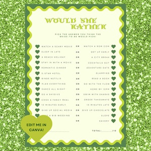 Shrek Bachelorette Game | Would She Rather Hen Party (Printable & Canva) image 1