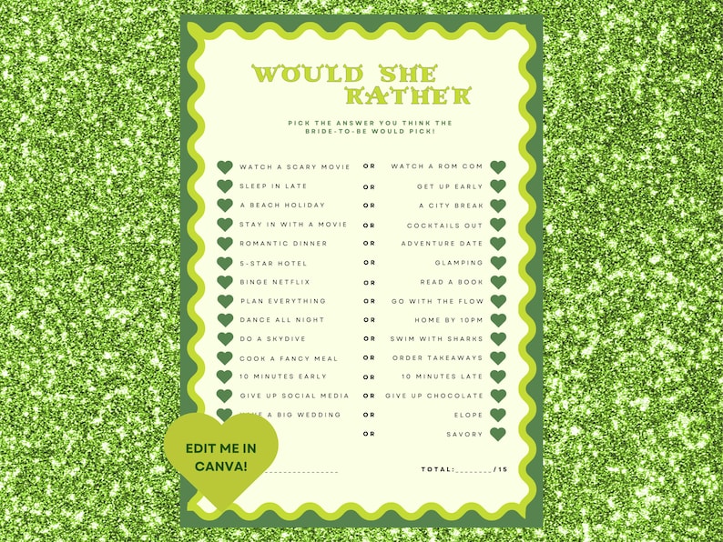 Shrek Bachelorette Game | Would She Rather Hen Party (Printable & Canva) image 1