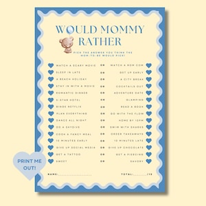 Baby Shower Would Mommy Rather Game | Baby Shower | Teddy Bear Theme | Baby Shower Printable Games | Baby Shower Games Collection
