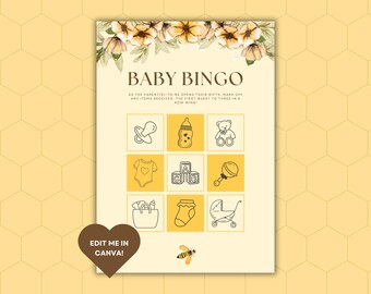 Sweet As Can Bee Baby Shower Bingo Game (Printable) | Canva Template
