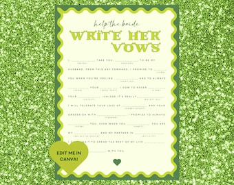 Shrek Bachelorette Write Her Vows Game | Hen Party Printable (Canva)