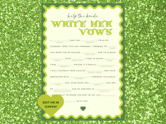 Shrek Bachelorette Write Her Vows Game | Hen Party Printable (Canva)