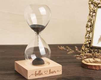 Custom Name Magnetic Hourglass, Personalized Engraved Home Decor Sand Timer with Wooden Base