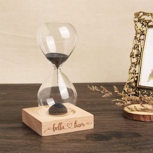 Custom Name Magnetic Hourglass, Personalized Engraved Home Decor Sand Timer with Wooden Base