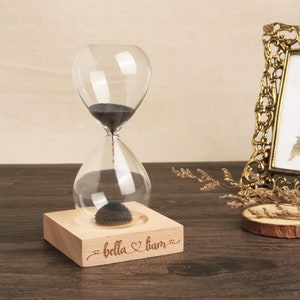 Custom Name Magnetic Hourglass, Personalized Engraved Home Decor Sand Timer with Wooden Base