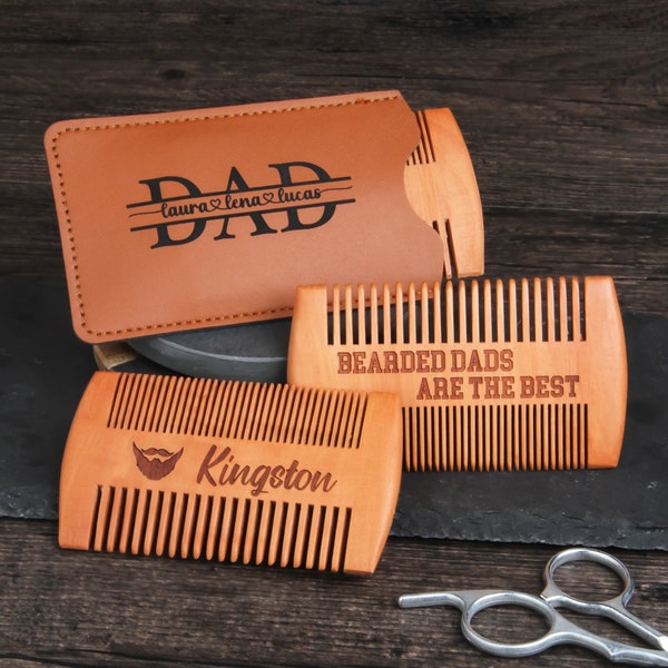 Custom Wooden Beard Comb with Case, Personalized Engraved Pocket Mustache Comb, Fine & Coarse Teeth