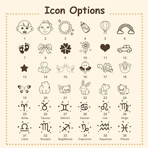 Cute icons and zodiac signs are available for custom laser engraving on the personalized silicone baby chewing toy.