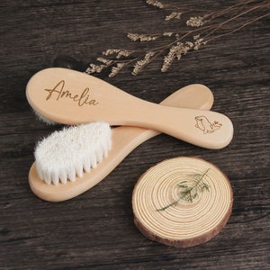 Custom Wooden Baby Hair Brush & Comb Set for Newborns and Toddlers, Personalized Engraved Baby Shower Gift image 3