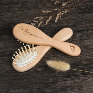 Custom Wooden Baby Hair Brush & Comb Set for Newborns and Toddlers, Personalized Engraved Baby Shower Gift image 4