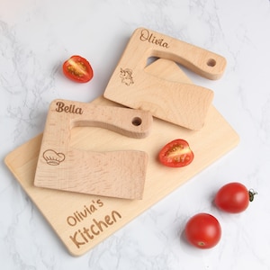 Custom Engraved Wooden Knife and Cutting Board for Kids, Personalized Toddler Montessori Utensil, Educational Toys image 6