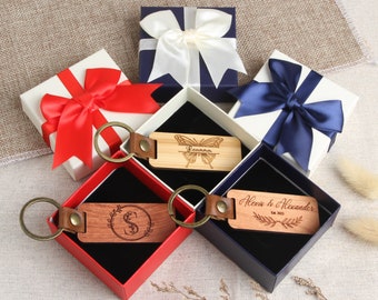 Personalized Wood Keychain, Gift Box, Custom Engraved Wooden Keyring, Gift for Birthday, Anniversary, Valentine’s Day