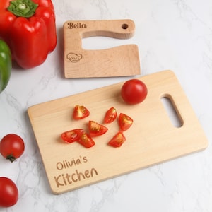 Custom Engraved Wooden Knife and Cutting Board for Kids, Personalized Toddler Montessori Utensil, Educational Toys image 5