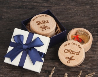 Personalized Wooden First Curl Box with Gift Box, Custom Name First Haircut Box for Newborn, New Mom, Baby Shower Gift