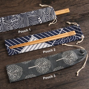 Custom Engraved Chopsticks with Japanese Style Fabric Pouch, Personalized Wedding Favor, Asian Gift image 5