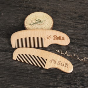 Custom Wooden Baby Hair Brush & Comb Set for Newborns and Toddlers, Personalized Engraved Baby Shower Gift image 5