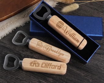 Personalized Bottle Opener with Gift Box, Custom Logo Design Wooden Bottle Opener for Father's Day Birthday Business Gift