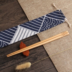 Custom Engraved Chopsticks with Japanese Style Fabric Pouch, Personalized Wedding Favor, Asian Gift image 4