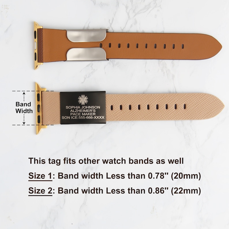 Medical Alert ID Tag for Apple Watch Band, Custom Engraved Emergency ID Safety Plate for Sport Smartwatch or Wristband image 6