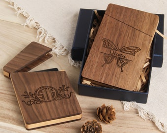 Porte-cartes de visite personnalisé, boîte-cadeau, porte-cartes de visite en bois personnalisé avec fermeture magnétique gravée pour cadeau d'employé d'entreprise