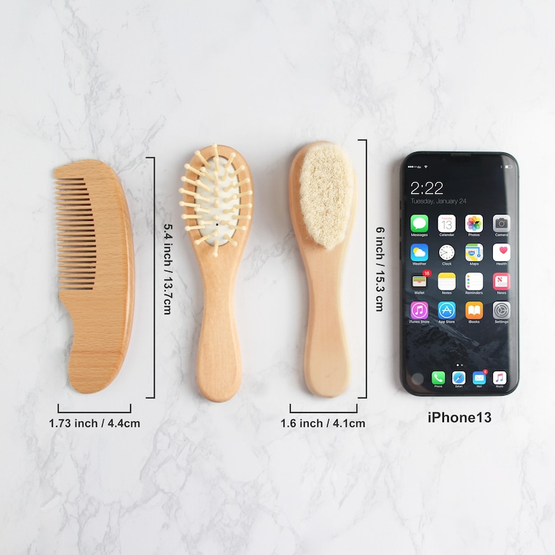 Custom Wooden Baby Hair Brush & Comb Set for Newborns and Toddlers, Personalized Engraved Baby Shower Gift image 6