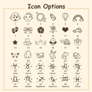 Available lovely icons and zodiac signs for laser engraving on personalized silicone baby training sippy cup.