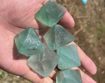 Natural green fluorite purple fluorite octahedron quartz crystal copper reiki healing random 1pc