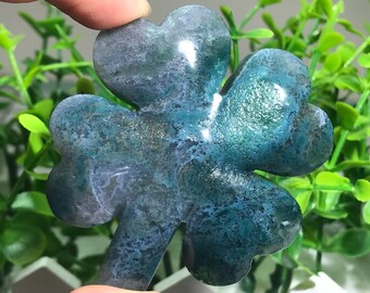 2.2" Natural Ocean Grass Agate crystal, crystal hand carving, crystal four-leaf clover, crystal gift 1x Halloween gift