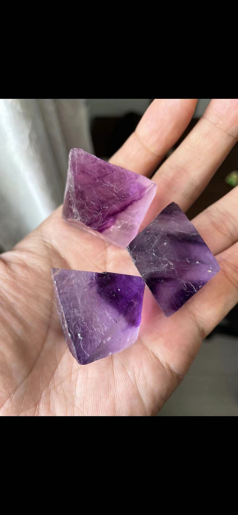 Natural green fluorite purple fluorite octahedron quartz crystal copper reiki healing random 1pc purple