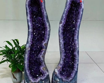 196LB A pair Natural amethyst quartz geode crystal geode cluster quartz specimens crystal healing home decoration Halloween gift