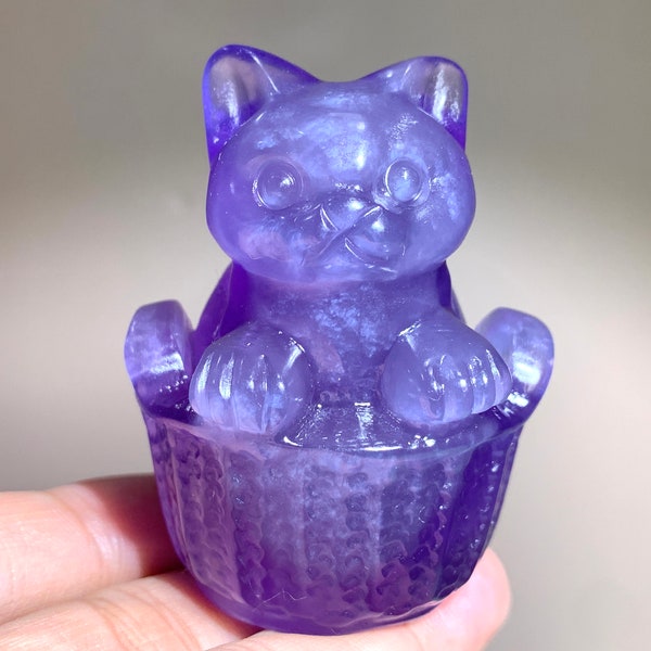 2.3" Natural fluorite Crystal, crystal Cat, crystal carving, crystal skull, Basket cat,crystal gift random 1x Birthday gift