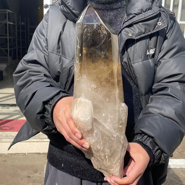 18.1" 18.2LB Natural smoky citrine quartz Crystal obelisk yellow smokey quartz Crystal obelisk wand point Reiki Healing HZ-1