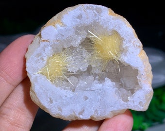 Natural white geode Specimen, quartz cluster,Goethite,yellow copper ore,Quartz Crystal cluster,Mineral specimen,Energy crystal gift 1PC