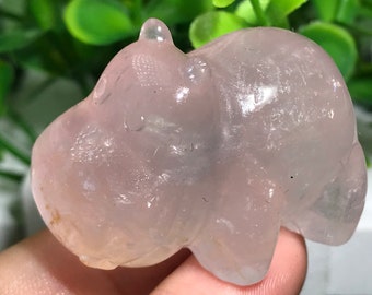 1.4" Natural Pink rose quartz crystal,crystal hand carved hippo skull,crystal hippo skull,crystal gift,home decoration 1x Halloween gift