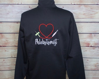 Phlebotomist personalized jacket. Embroidered jacket