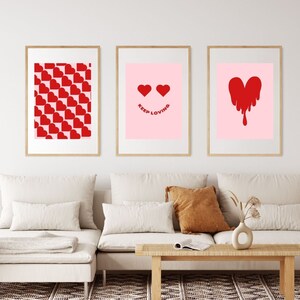 Keep Loving Retro Hearts Set of 3 Printables Wall Art, Vintage Art Poster, Downloadable Art Print, Aesthetic Pop Art Design, Melting Heart