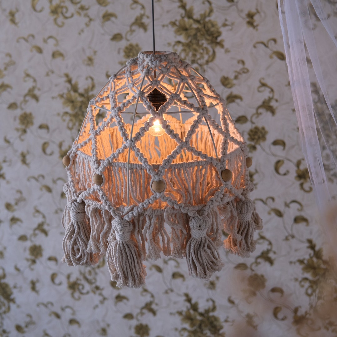 Ruwah Macrame Hanging Lamp Macrame Lamp Shade Lampshade Etsy