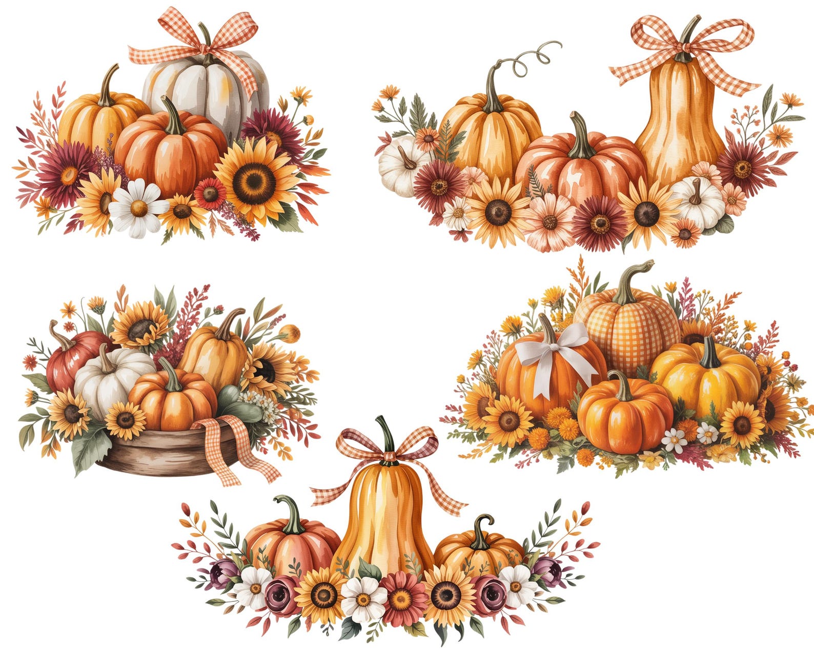 120 Watercolor Floral Pumpkin PNG | Autumn Clipart | Watercolor Pumpkin ...