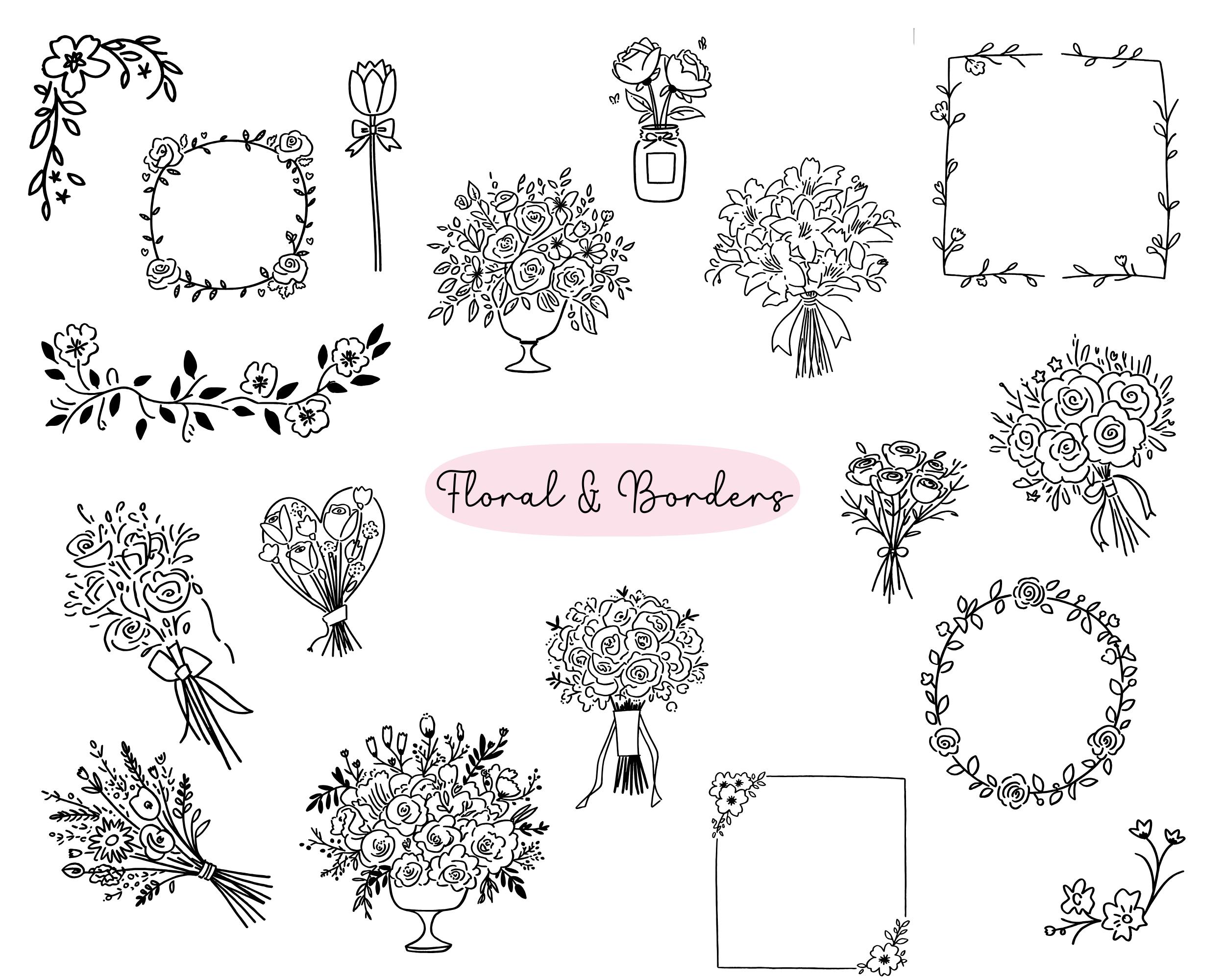 200 + Hand Drawn Wedding Icons SVG Bundle, Wedding Timeline Clipart ...