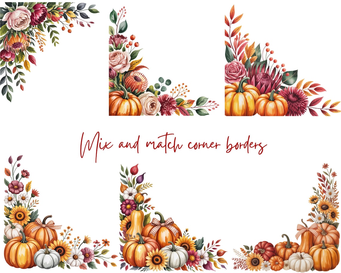 120 Watercolor Floral Pumpkin PNG | Autumn Clipart | Watercolor Pumpkin ...