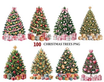 100 Watercolor Christmas Tree PNG Bundle | Christmas Tree Clipart | Christmas Illustrations | Festive Images | Holiday Tree Digital Download