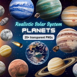 Realistic Solar System Clipart | 20+ Transparent Space PNG | Instant Digital Download Commercial use | Printable Solar System Poster