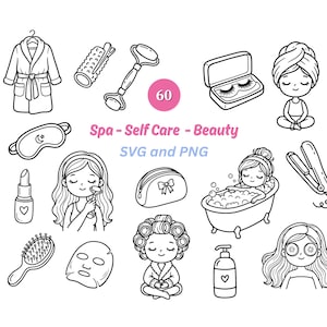 60 Self Care svg png | Cute Girls Clipart | Spa party illustration | skincare clipart SVG | Spa Day clipart | Digital Download