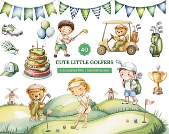 Niedliche Golf Clipart Aquarell PNG | Golf Zubehör | Sportliche Aktivität Geburtstag | Kinder Clipart Niedliche Clipart | Birthday Golf Digitaler Download