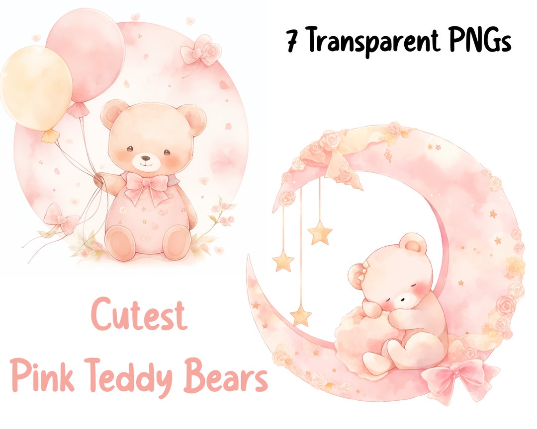 Cute Teddy Bear Clipart | Baby Shower for a Girl | 7 Transparent Pngs ...